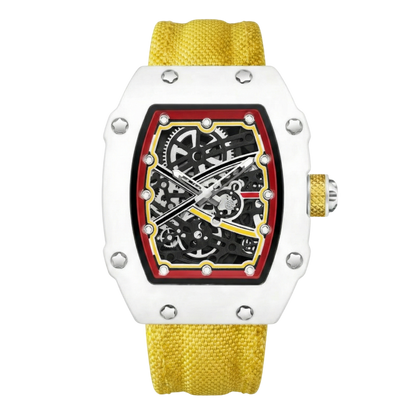 Skeleton Tonneau Sport watch by GIORGIO MARENO featuring a detailed skeleton dial and sporty tonneau case design.