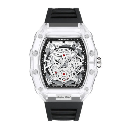 Giorgio Mareno ZYNRAXIS stylish wristwatch with black leather strap and round silver dial, close-up view.