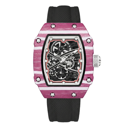 Skeleton Tonneau Sport watch by Giorgio Mareno featuring a detailed skeleton dial and sporty design in a tonneau shape.