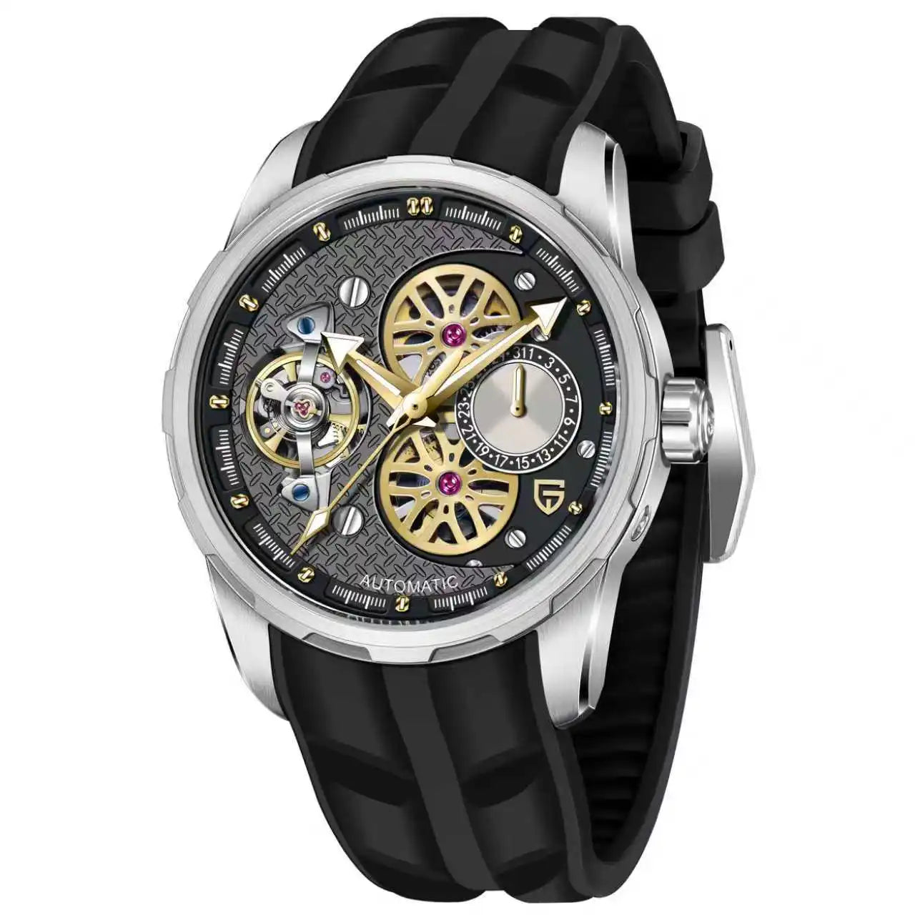Giorgio Mareno CYRAVOX smartwatch with sleek black band and digital display showing time and health metrics.