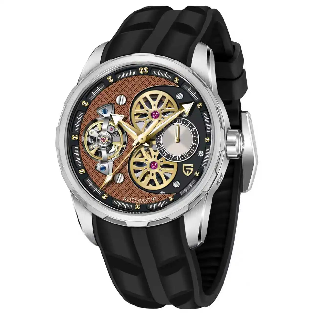 Giorgio Mareno CYRAVOX smartwatch with black band and digital display showing time and date on a white background